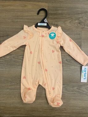 Carter's Peach Heart-Print Footed One-Piece